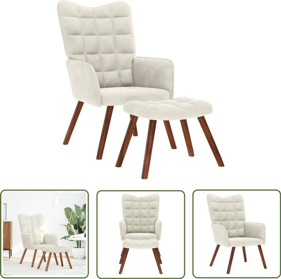 VidaXL Lounge Stoel Relaxfauteuil Relaxstoel met voetenbank fluweel crèmekleurig Fauteuils Velours Stoel Creme Kleur