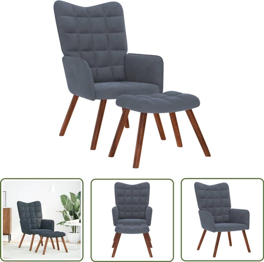 VidaXL Relaxstoel met voetenbank fluweel donkergrijs Relaxfauteuil Lounge Stoel Fauteuils Velours Stoel Donkere Grijze Stoel