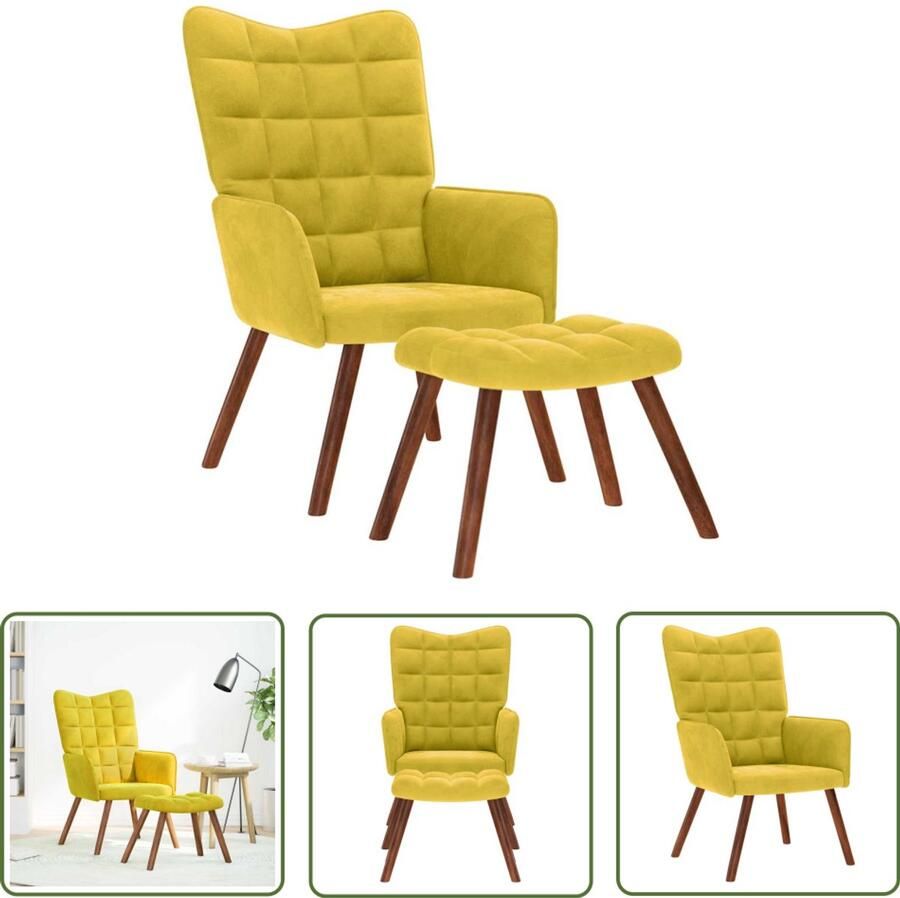 VidaXL Lounge Stoel Relaxfauteuil Relaxstoel met voetenbank fluweel geel Fluweel Stoel Gele Stoel Voetenbank