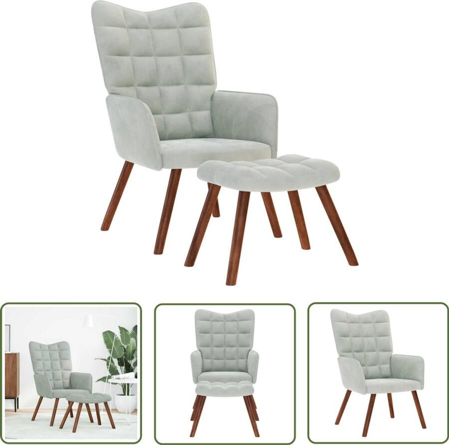 VidaXL Relaxstoel met voetenbank fluweel lichtgrijs Relaxfauteuil Lounge Stoel Fauteuils Velours Stoel Grijze Stoel
