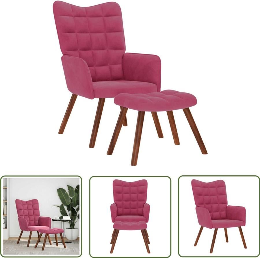 VidaXL Relaxstoel met voetenbank fluweel wijnrood Relaxfauteuil Lounge Stoel Fauteuils Velours Stoel Rode Stoel