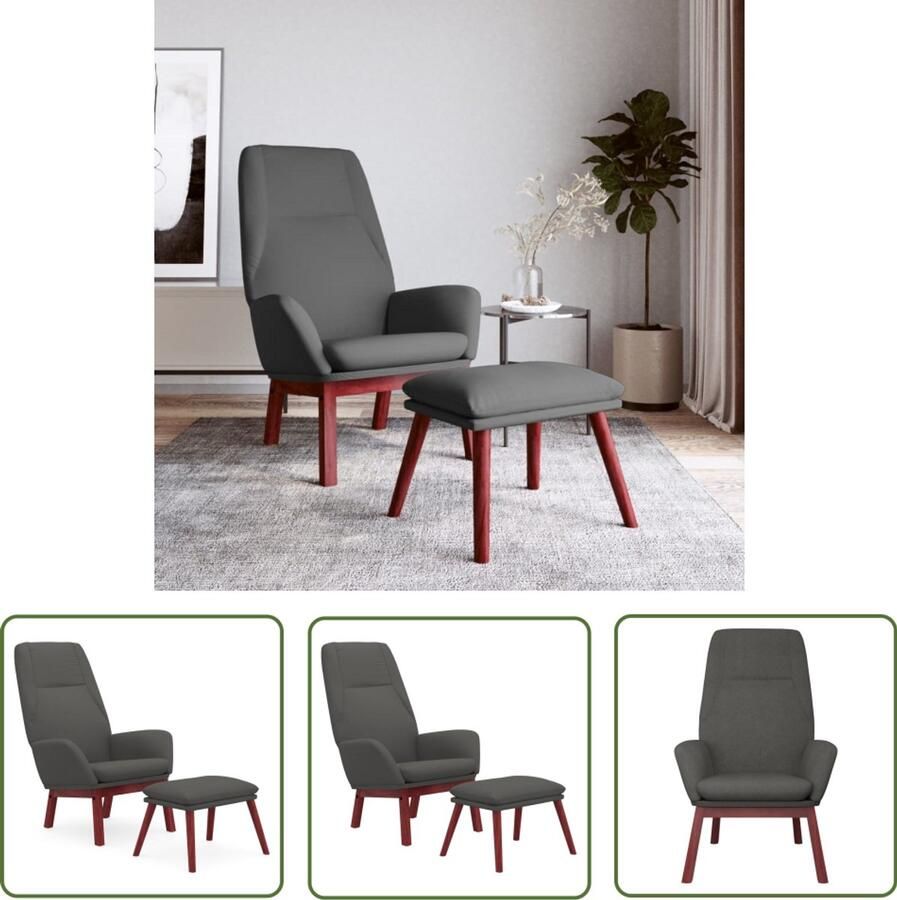 VidaXL Lounge Stoel Relaxfauteuil Relaxstoel met voetenbank stof donkergrijs Voetenbank Comfortabele Stoel Grijs Meubilair - Foto 2