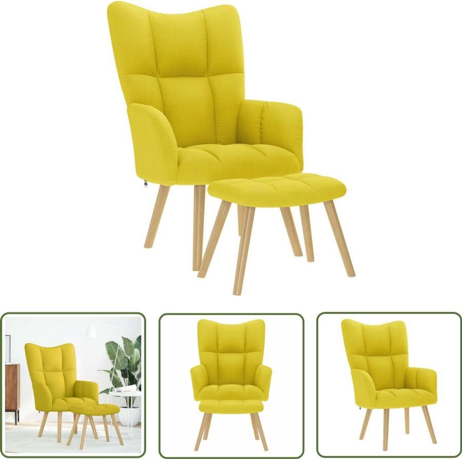 VidaXL Relaxstoel met voetenbank stof lichtgeel Relaxfauteuil Lounge Stoel Fauteuils Voetenbank Huiskamer Decoratie