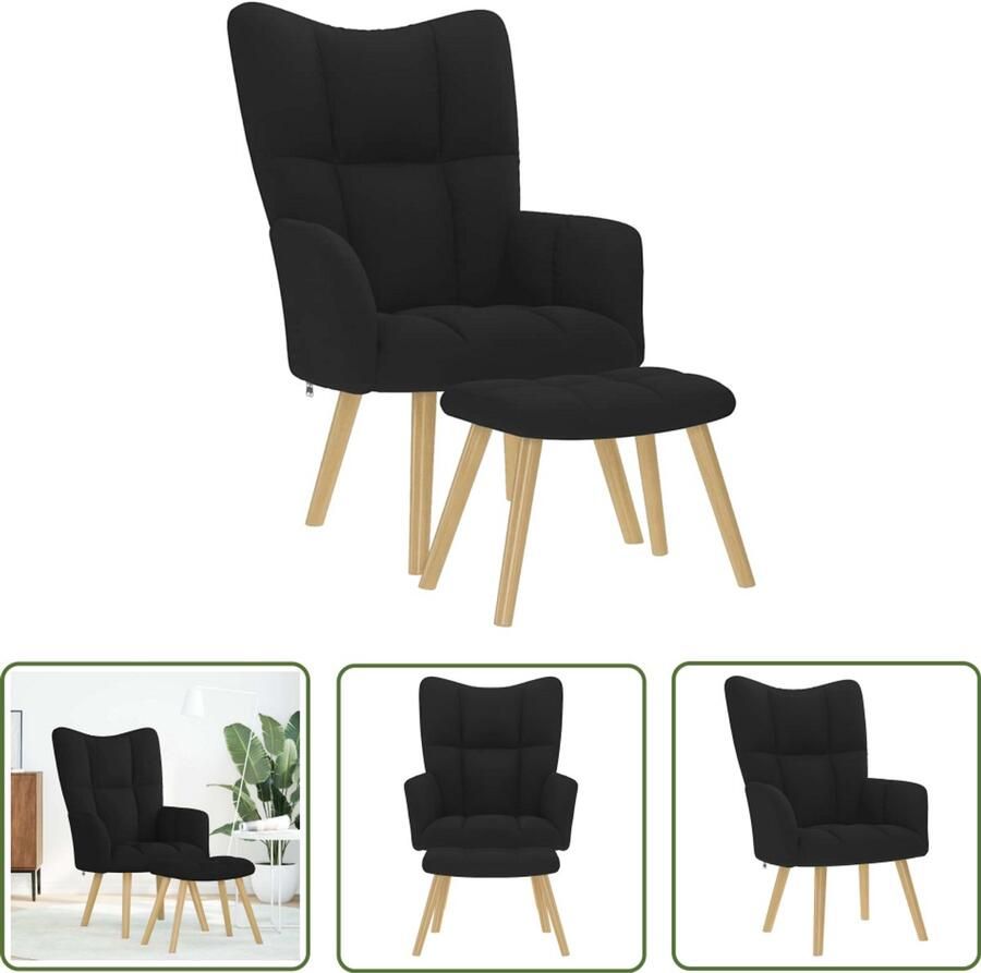 VidaXL Relaxstoel met voetenbank stof zwart Relaxfauteuil Lounge Stoel Fauteuils Loungestoel Zwarte Stoel