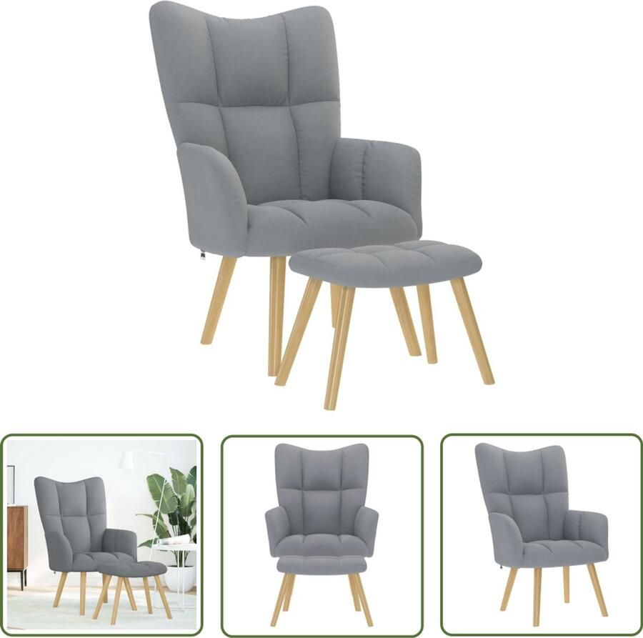 VidaXL Lounge Stoel Relaxfauteuil Relaxstoel met voetenbankje stof lichtgrijs Fauteuils Loungestoel Zitzak