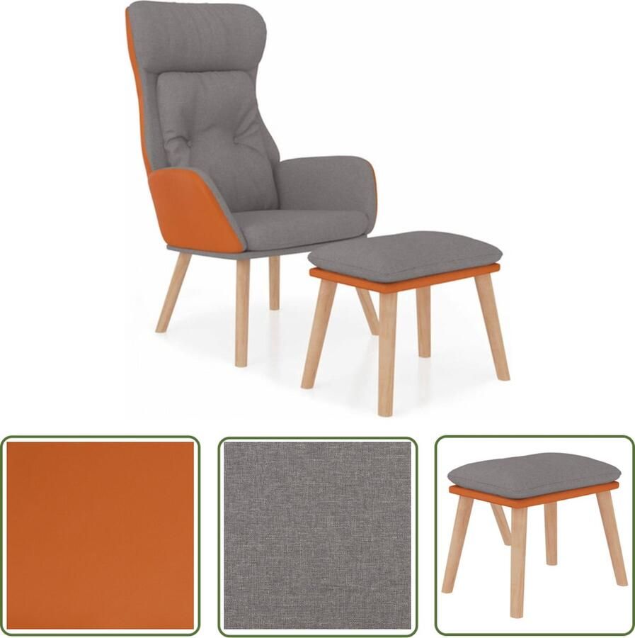 VidaXL Relaxstoel met voetenbankje kunstleer en stof lichtgrijs Relaxstoel Lounge Stoel Zitcomfort Voetenbank Lederlook