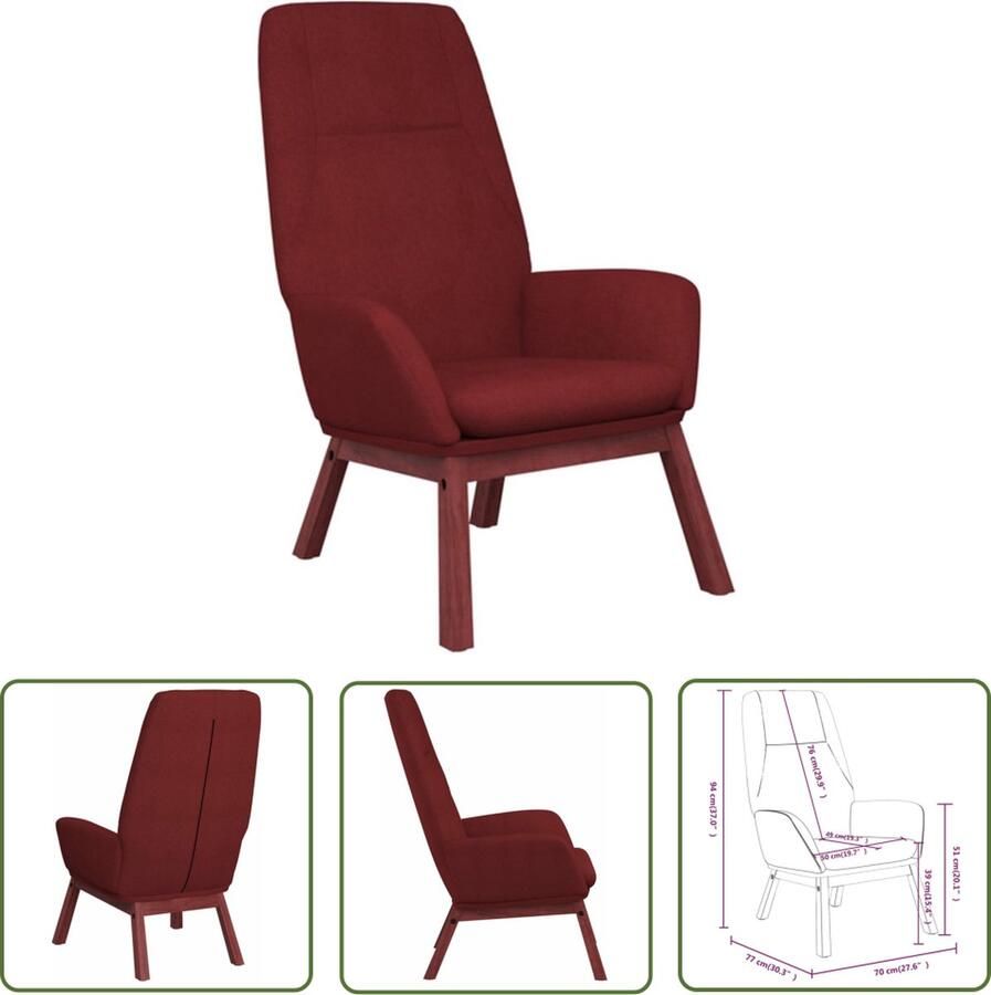The Living Store Relaxstoel Wijnrood 70 x 77 x 94 cm Stabiel frame Relaxstoel Lounge Stoel Fauteuils Woonaccessoires Meubels