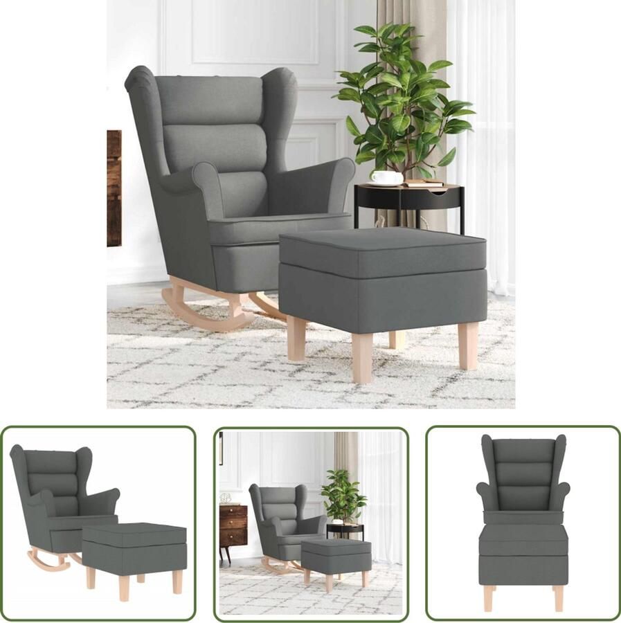 VidaXL Schommelstoel met voetenbank stof donkergrijs Schommelstoel Lounge Stoel Relaxfauteuil Hangstoel Wicker Stoel