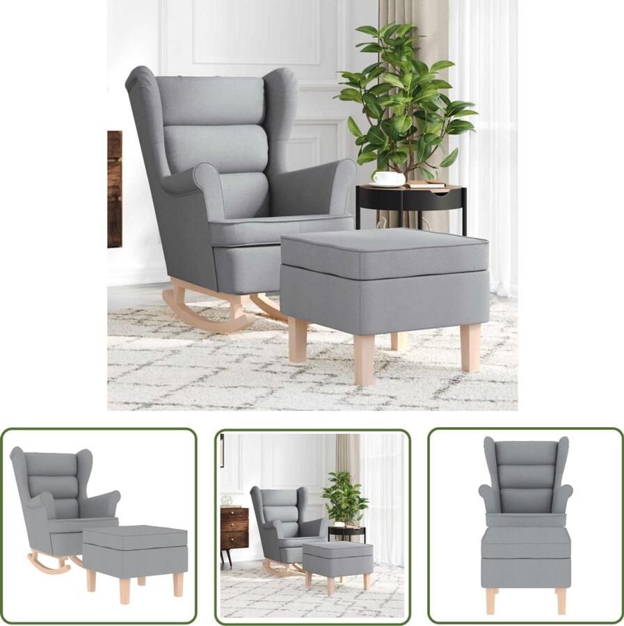 VidaXL Schommelstoel met voetenbank stof lichtgrijs Schommelstoel Lounge Stoel Relaxfauteuil Hangstoel Buitenkamerset