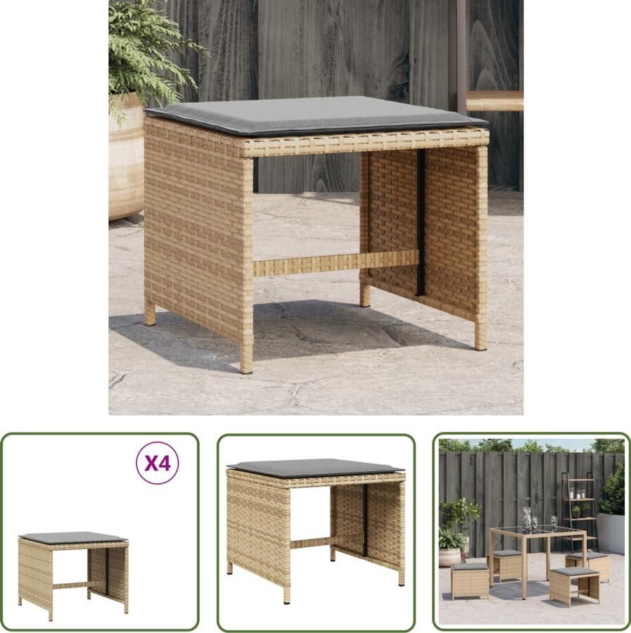 The Living Store Tuinkrukken 4 st kussens 40x40x35 cm poly rattan gemengd beige Tuinstoel Lounge Stoel Buitendecoratie Outdoor Furniture Patioset