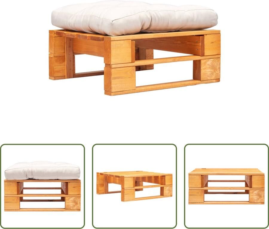 The Living Store Hocker Pallet 60x60x35cm GeÃ¯mpregneerd grenenhout Zandkleurig kussen Tuinstoel Lounge Stoel Buitendecoratie Pallets Outdoor Furniture