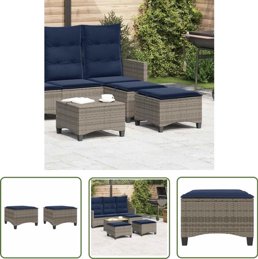 The Living Store Tuinkrukken met kussens 2 st 55x55x36 cm poly rattan grijs Tuinkruk Lounge Buitendecoratie Patioset Gardenfurniture