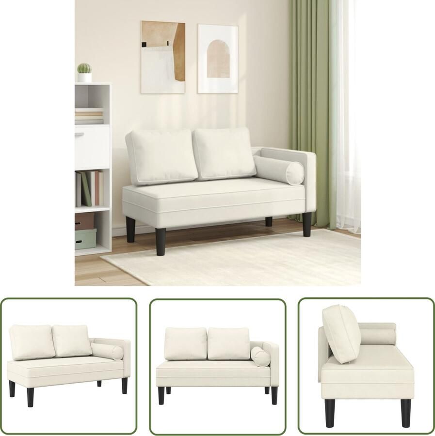The Living Store Chaise Longue Loungebank 116.5 x 62 x 57.5 cm Fluweel Crème Chaise Longue Loungebank Fluweel Creme Kleur Comfortabel Zitten