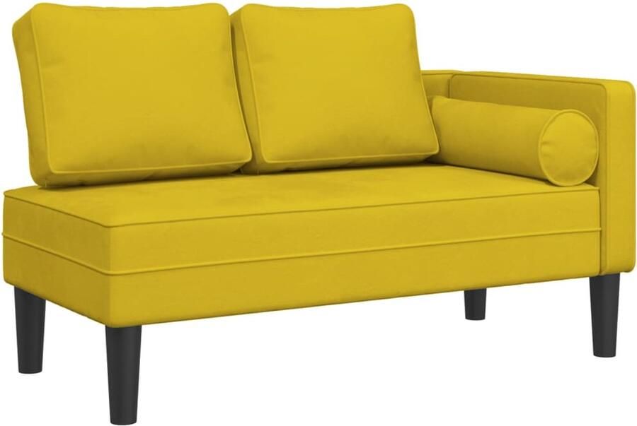 The Living Store Chaise Longue 116.5 x 62 x 57.5 cm Fluweel Geel Chaise Longue Loungebank Fluweel Gele Bank Relaxstoel