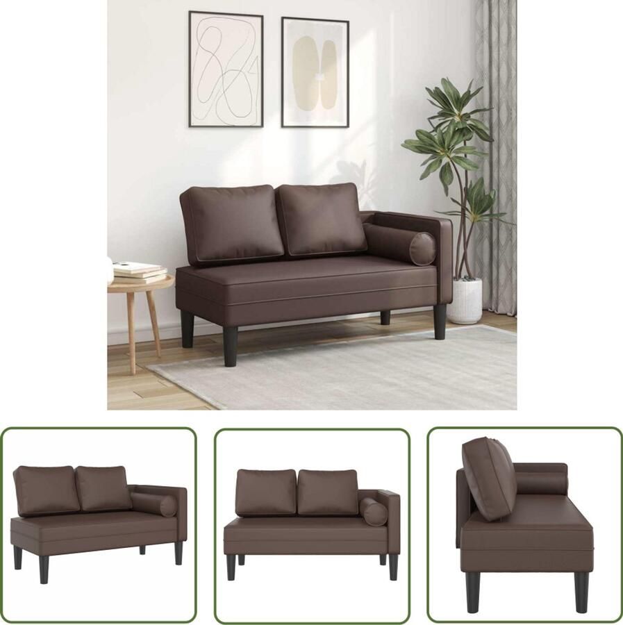 The Living Store Chaise longue met kussens kunstleer bruin Chaise Lounge Loungebank Relaxstoel Lederlook Kunstleder