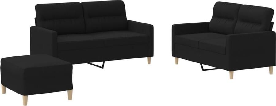 The Living Store Loungeset Bank en voetenbank Zwart 2-zitsbank klein- 138x77x80cm 2-zitsbank groot- 158x77x80cm Voetenbank- 70x55x41cm Lounge Set Loungebank Tuinset Buitenshuis Meubilair Zwarte Lounge Set