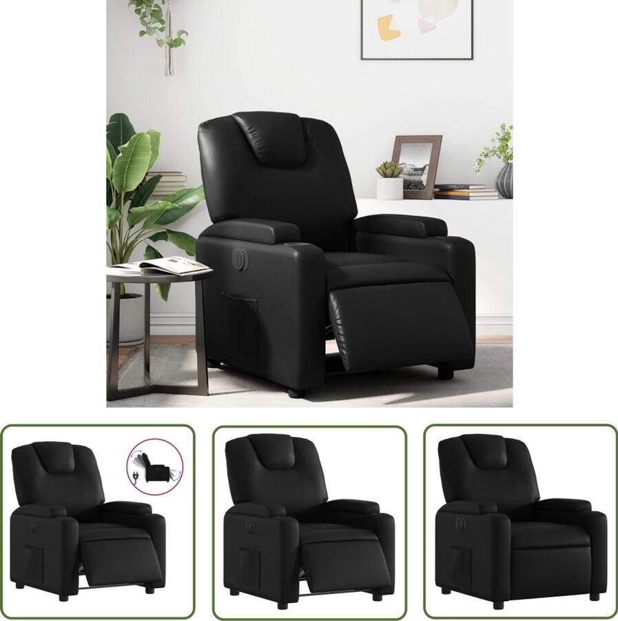 The Living Store Fauteuil elektrisch verstelbaar kunstleer zwart Elektrische Fauteuil Loungestoel Relaxfauteuil Lederlook Kunstleder