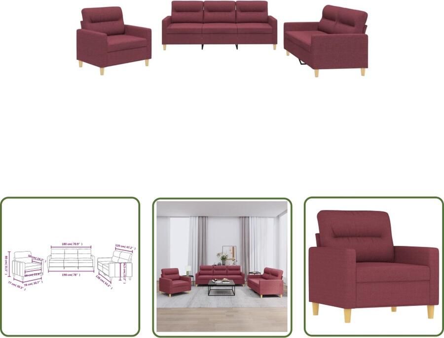 The Living Store Loungeset Wijnrood Stof Metaal Textileen Multiplex 2+3-zitsbank 138x77x80 cm Dik gevoerde zitting Loungebank Loungemeubel Tuinbank Buitenbank Lounge Set