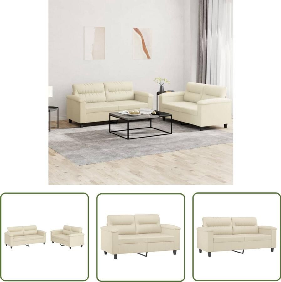 VidaXL 2-delige Loungeset met kussens kunstleer crème Loungeset Loungemeubilair Tuinset Kunstleder Sofa Creme Kleuren