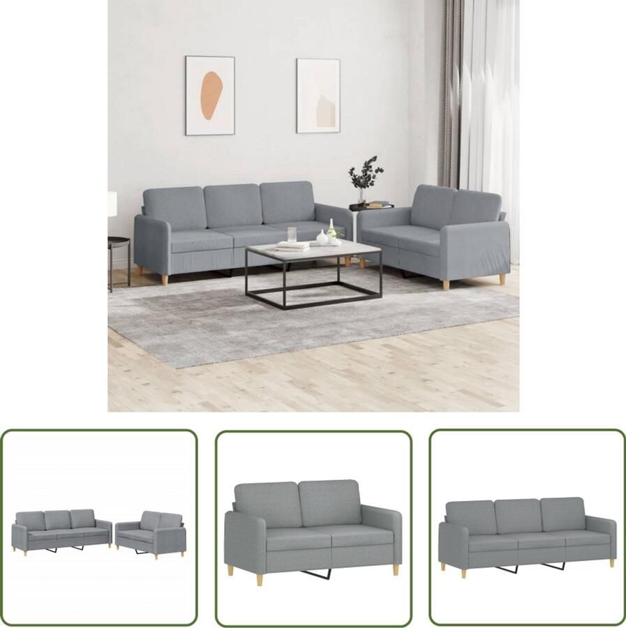 VidaXL 2-delige Loungeset met kussens stof lichtgrijs Loungeset Loungemeubilair Tuinset Buitendecoratie Grijs Interieur
