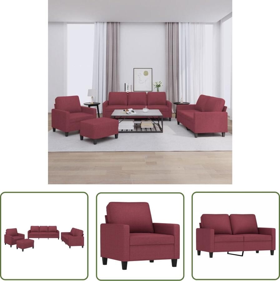 VidaXL Loungemeubilair Loungeset 4-delige Loungeset met kussens stof wijnrood Buitenset Tuinset Rood Meubilair