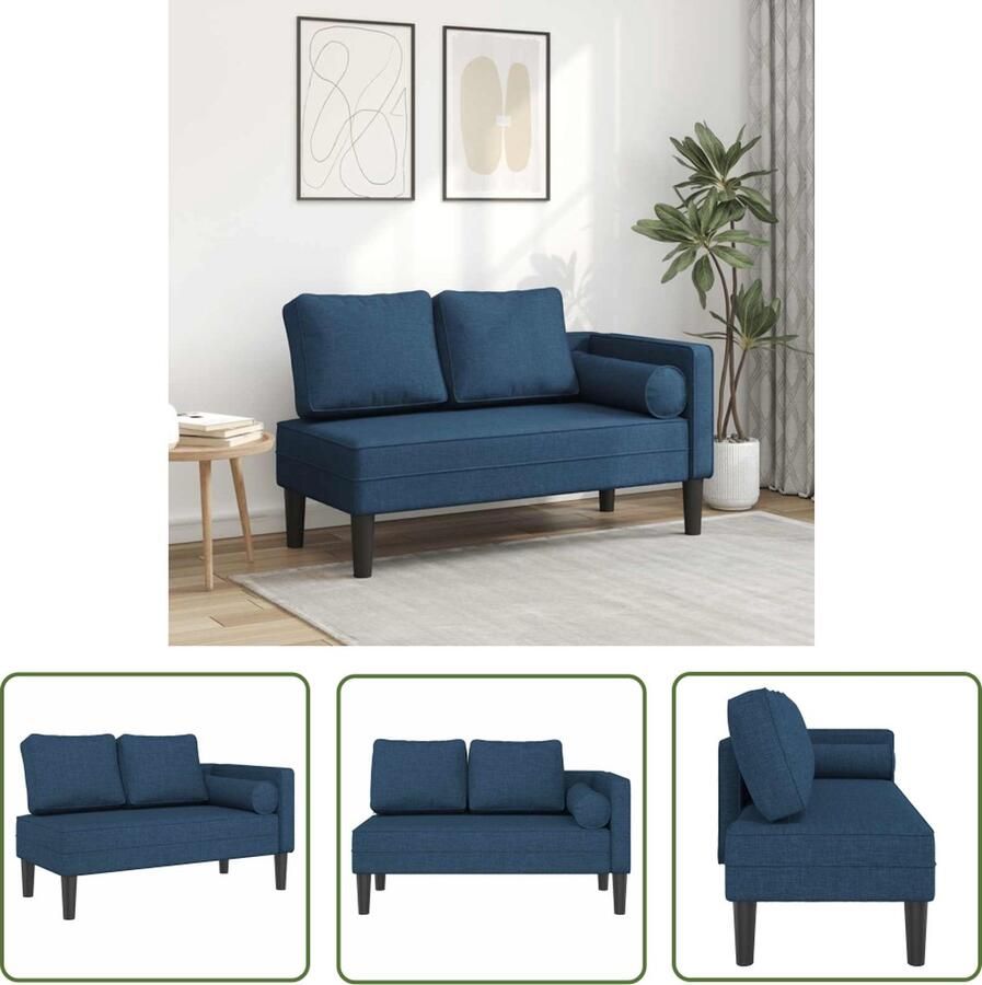 The Living Store Chaise Longue Blauw Stof 116.5 x 62 x 57.5 cm Polyester Stof met Schuim Massief Hout Elegant Design Chaise Lounge Blauwe Kleur Loungestoel Blauw Relaxstoel Blauw Buitenlounge Stoffen Tuinstoelen