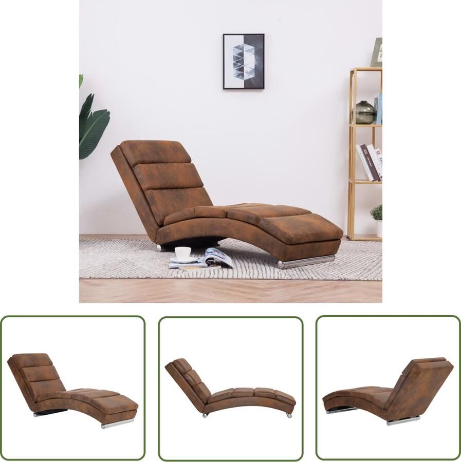 The Living Store Chaise Longue Houten Frame Kunstsuède Bruin 155x51x71cm Chaise Lounge Loungestoel Relaxfauteuil Tuinmeubilair Outdoor Meubels - Foto 2