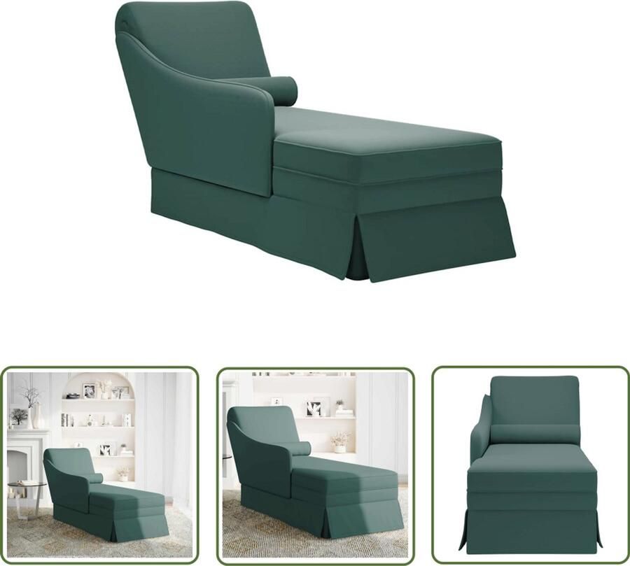 The Living Store Chaise longue met bolster&rechterarmleuning fluweel donkergroen Chaise Lounge Loungestoel Fauteuil Relaxstoel Fluweel