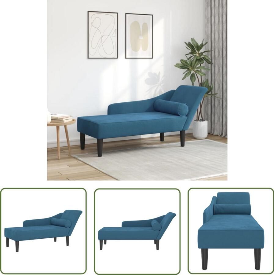 The Living Store Chaise longue met kussens fluweel blauw Chaise Lounge Loungestoel Relaxstoel Blauwwaren Velours Stoffen Meubels