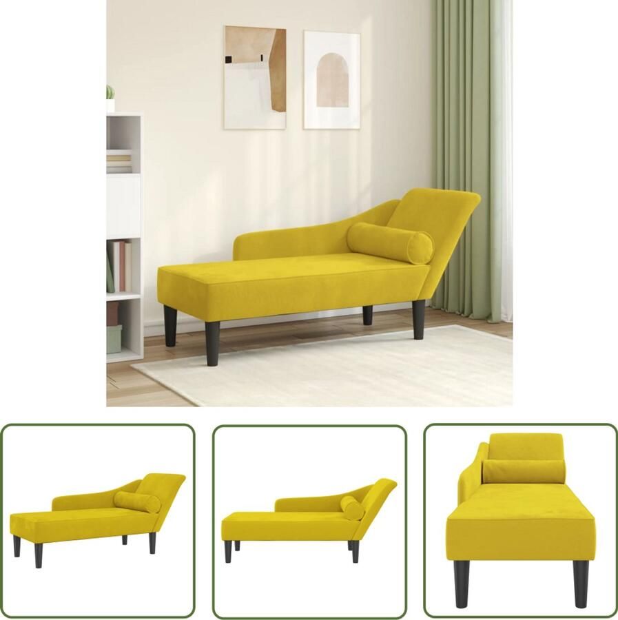 The Living Store Chaise longue met kussens fluweel geel Chaise Lounge Loungestoel Relaxstoel Velours Fauteuil Gele Bank