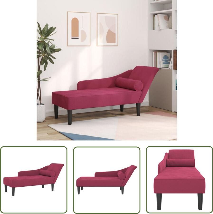 VidaXL Chaise longue met kussens fluweel wijnrood Chaise Lounge Loungestoel Fluweel Wijnrood Relaxstoel
