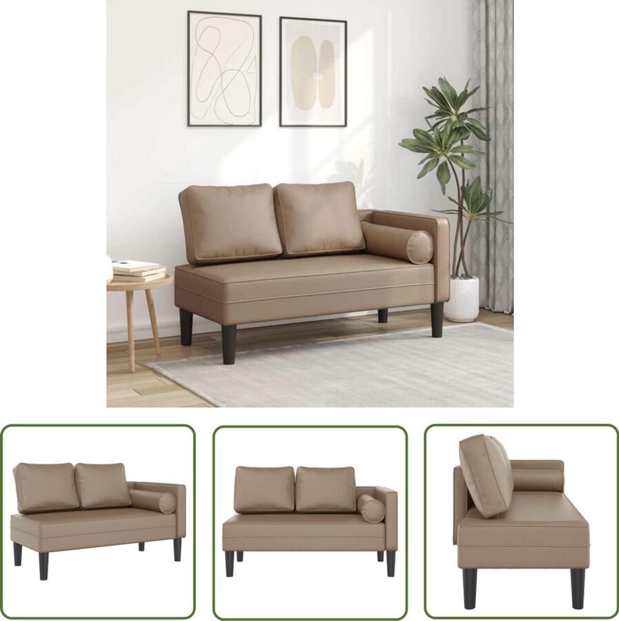 The Living Store Chaise longue met kussens kunstleer cappuccino Chaise Lounge Loungestoel Koffiebruine Fauteuil Kunstleder Meubels Comfortabele Stoel