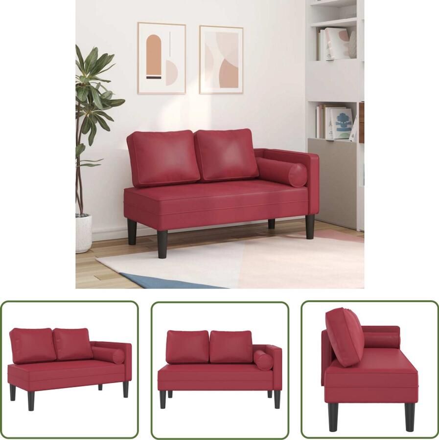 The Living Store Chaise longue met kussens kunstleer wijnrood Chaise Lounge Loungestoel Relaxstoel Kunstleder Rood