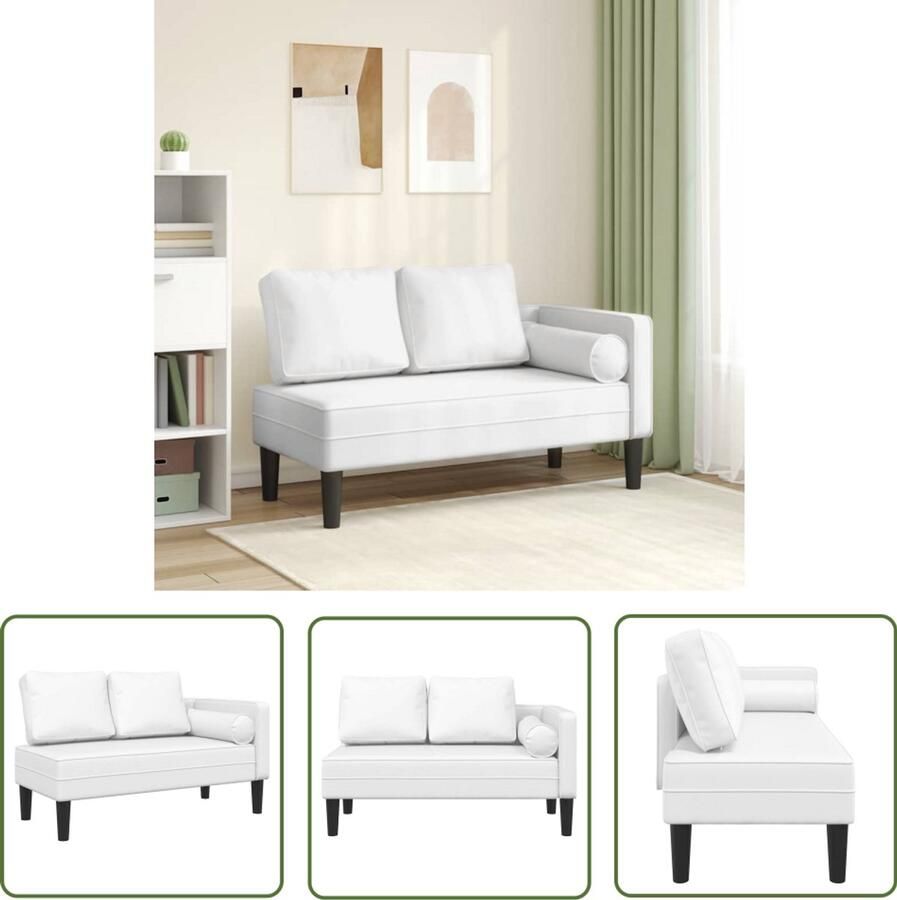 The Living Store Chaise longue met kussens kunstleer wit Chaise Lounge Loungestoel Relaxstoel Witte Fauteuil Kunstleder Meubilair