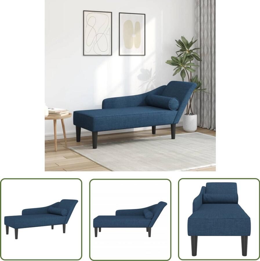 The Living Store Chaise longue met kussens stof blauw Chaise Lounge Loungestoel Relaxstoel Stoffen Fauteuil Blauwwaren