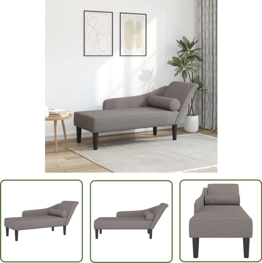 The Living Store Chaise longue met kussens stof taupe Chaise Lounge Loungestoel Relaxstoel Stoffen Fauteuil Taupe