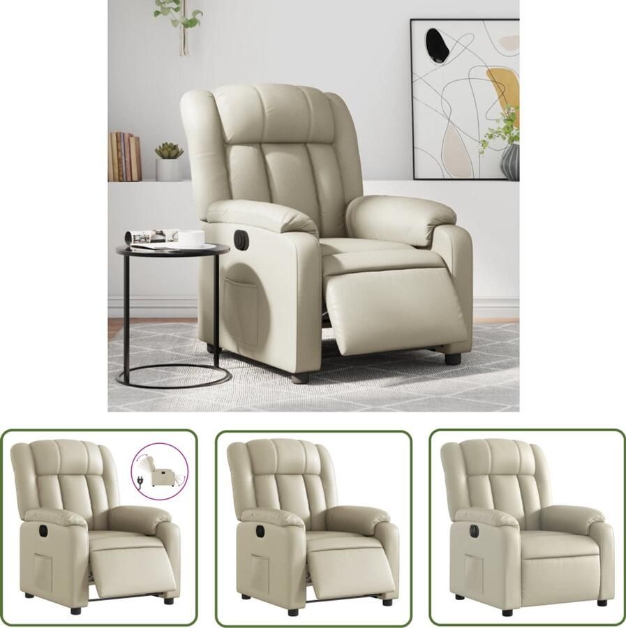 The Living Store Fauteuil elektrisch verstelbaar kunstleer crèmekleurig Elektrische Fauteuil Loungestoel Fauteuil Met Elektrische Bediening Lederlook Fauteuil Relaxstoel