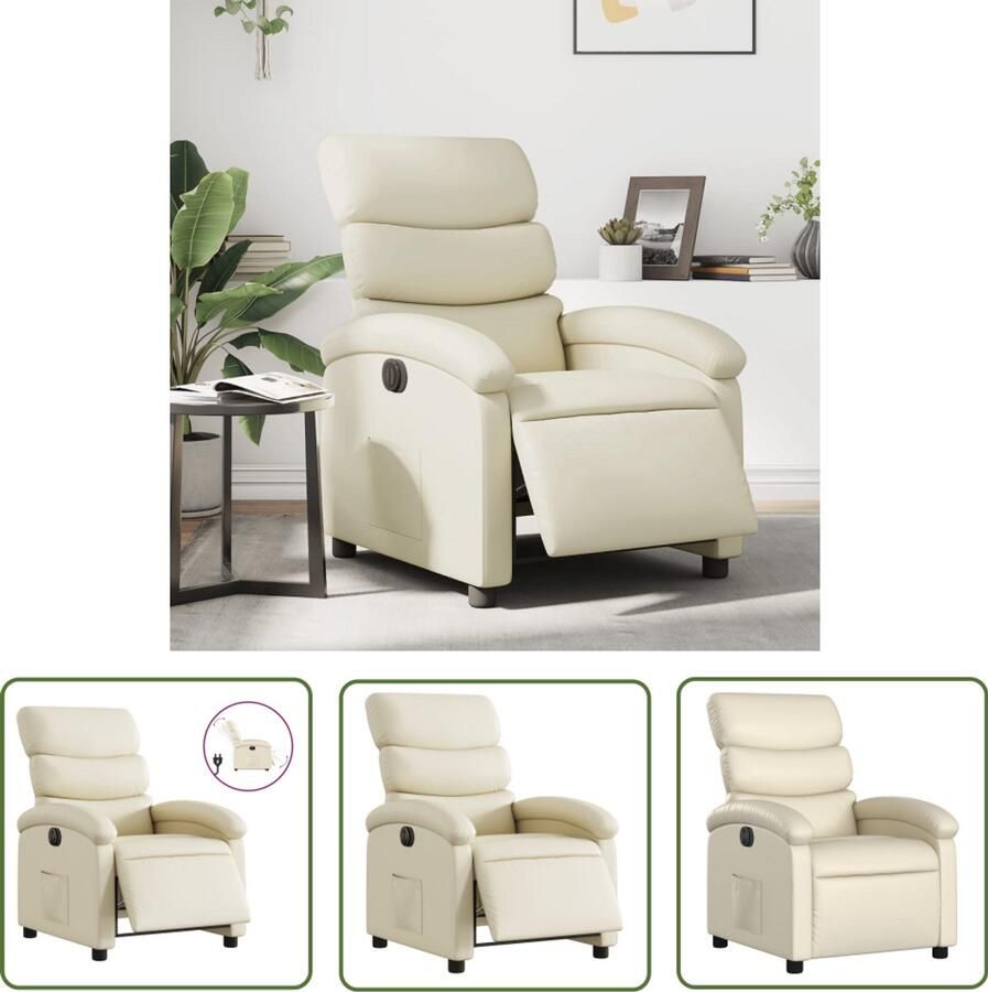 VidaXL Fauteuil elektrisch verstelbaar kunstleer crèmekleurig Elektrische Fauteuil Loungestoel Fauteuils Kunstleder Fauteuil Creme Fauteuil