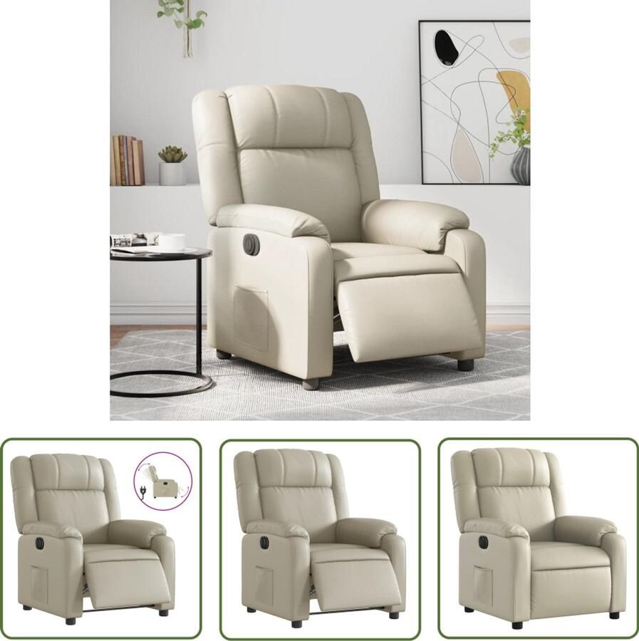 VidaXL Fauteuil elektrisch verstelbaar kunstleer crèmekleurig Elektrische Fauteuil Loungestoel Fauteuils Elektrische Verstelbare Stoel Creme Fauteuil
