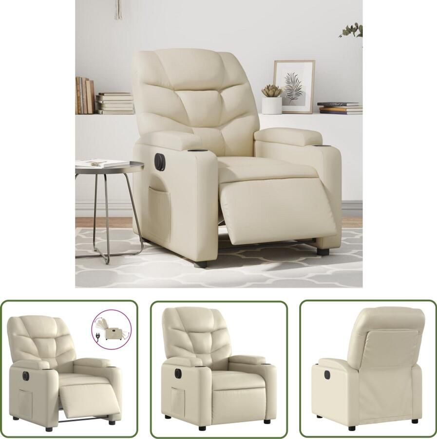 The Living Store Fauteuil elektrisch verstelbaar kunstleer crèmekleurig Elektrische Fauteuil Loungestoel Relaxfauteuil Lederlook Kunstleder
