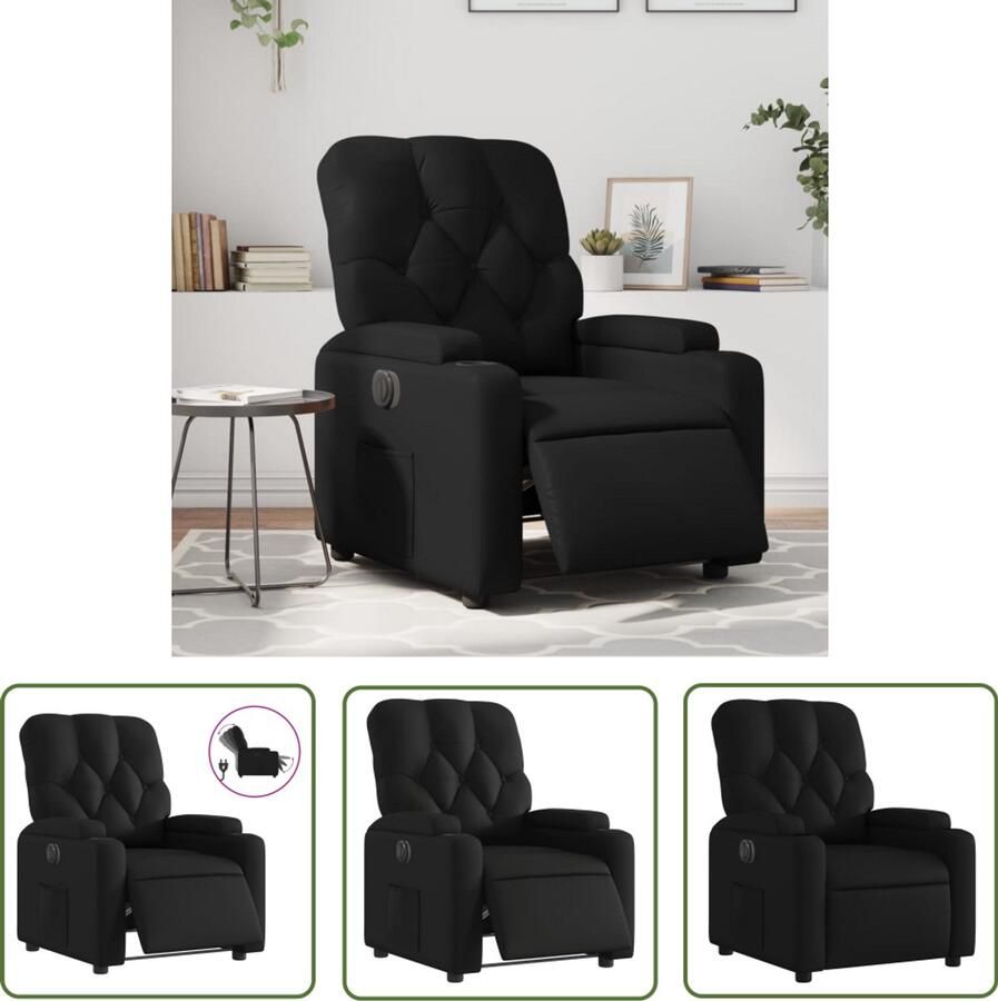 The Living Store Fauteuil elektrisch verstelbaar kunstleer zwart Elektrische Fauteuil Loungestoel Lederlook Ergonomische Stoel Verstelbare Fauteuil