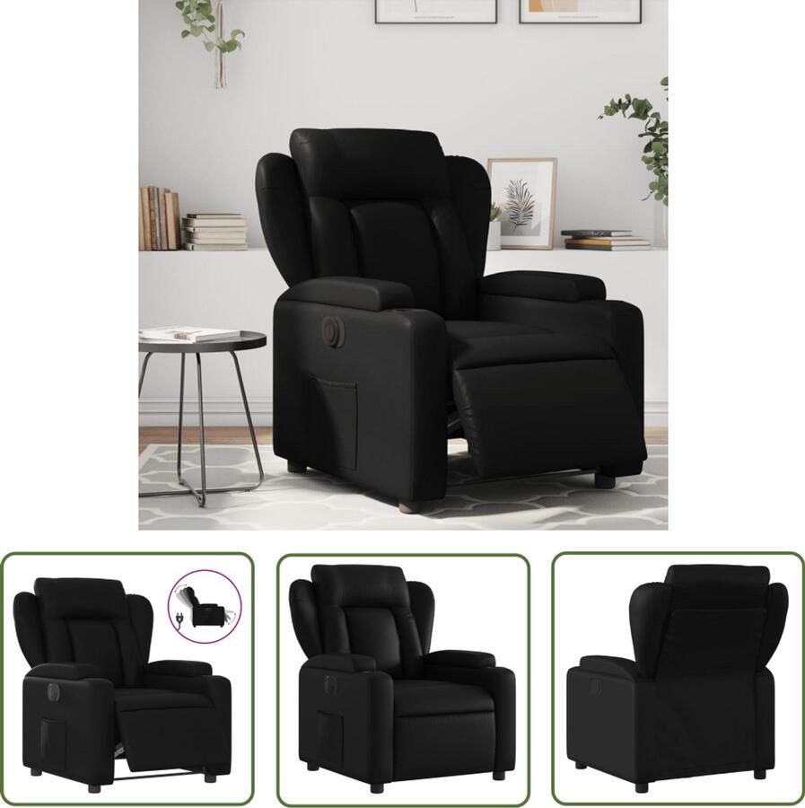 VidaXL Fauteuil elektrisch verstelbaar kunstleer zwart Elektrische Fauteuil Loungestoel Lederlook Fauteuil Zwarte Fauteuil Relaxfauteuil