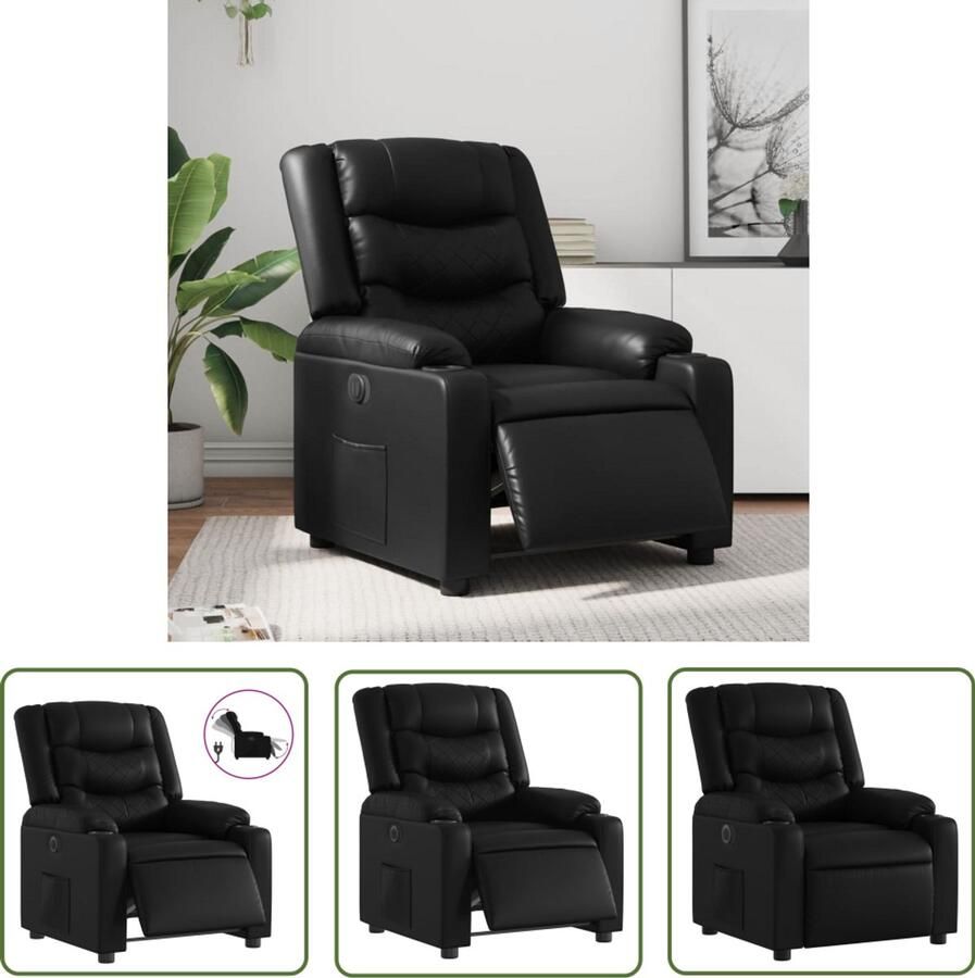 VidaXL Fauteuil elektrisch verstelbaar kunstleer zwart Elektrische Fauteuil Loungestoel Zwarte Fauteuil Lederlook Fauteuil Relaxfauteuil
