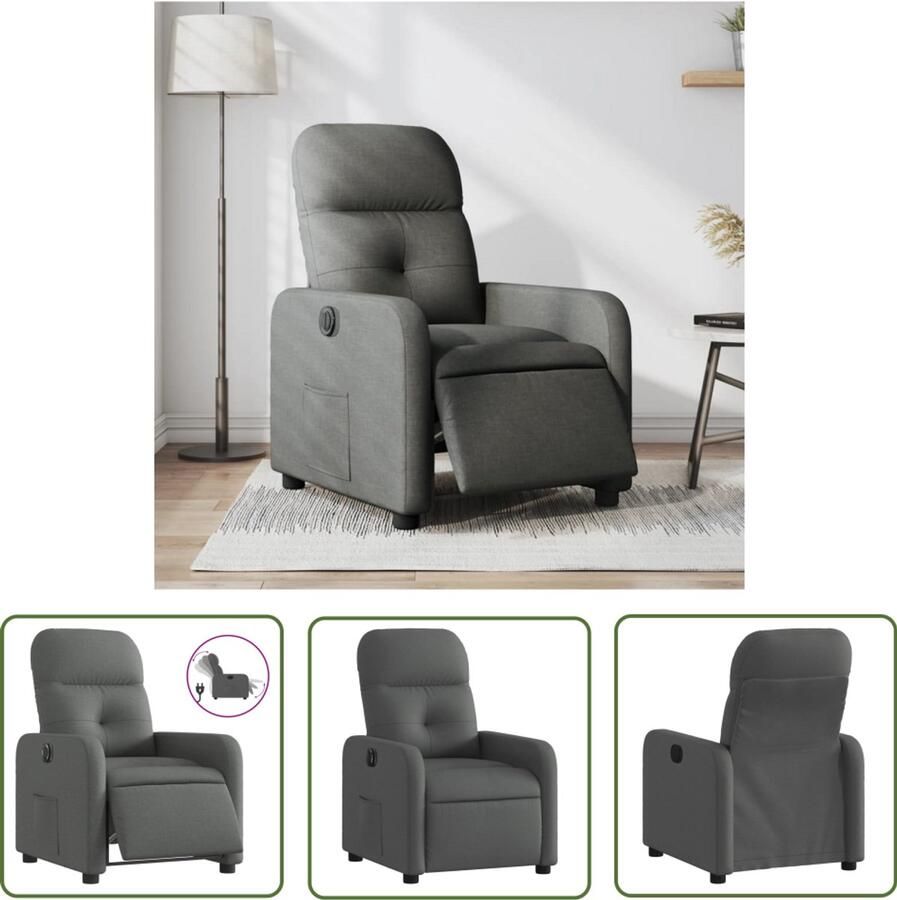 VidaXL Fauteuil elektrisch verstelbaar stof donkergrijs Elektrische Fauteuil Loungestoel Elektrische Verstelbare Stoel Grijs Fauteuil Lederlook Fauteuil