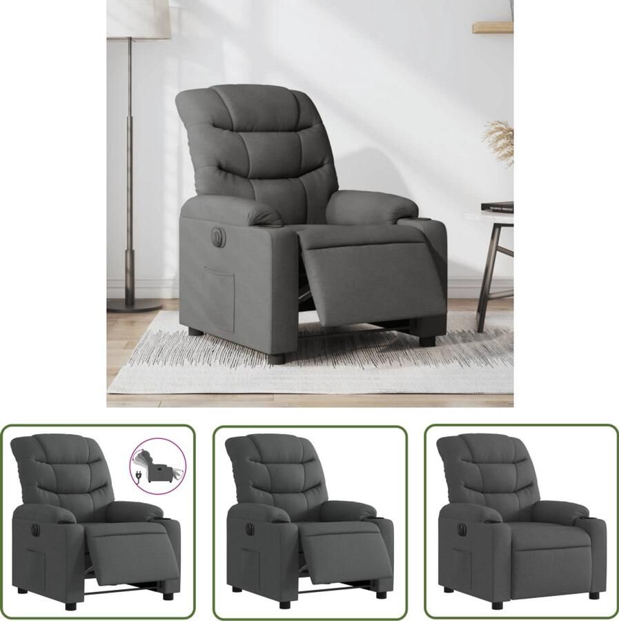 The Living Store Fauteuil elektrisch verstelbaar stof donkergrijs Elektrische Fauteuil Loungestoel Elektrische Verstelbare Stoel Comfortabele Fauteuil Fauteuils Grijs