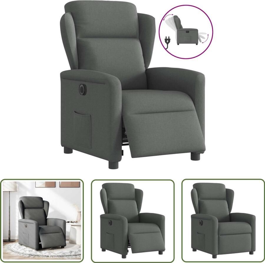 VidaXL Fauteuil elektrisch verstelbaar stof donkergrijs Elektrische Fauteuil Loungestoel Fauteuil Grijs Lederlook Fauteuil Ergonomische Fauteuil