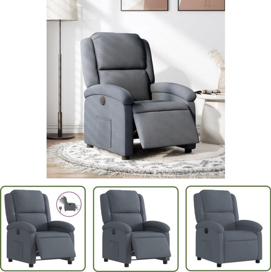 VidaXL Fauteuil elektrisch verstelbaar stof donkergrijs Elektrische Fauteuil Loungestoel Fluweelfauteuil Grijze Fauteuil Relaxfauteuil
