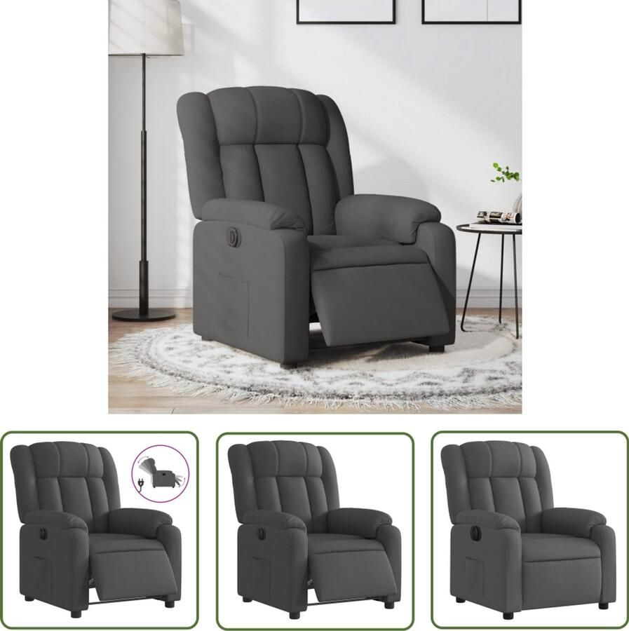 The Living Store Fauteuil elektrisch verstelbaar stof donkergrijs Elektrische Fauteuil Loungestoel Relaxfauteuil Verstelbare Fauteuil Lederlook Fauteuil