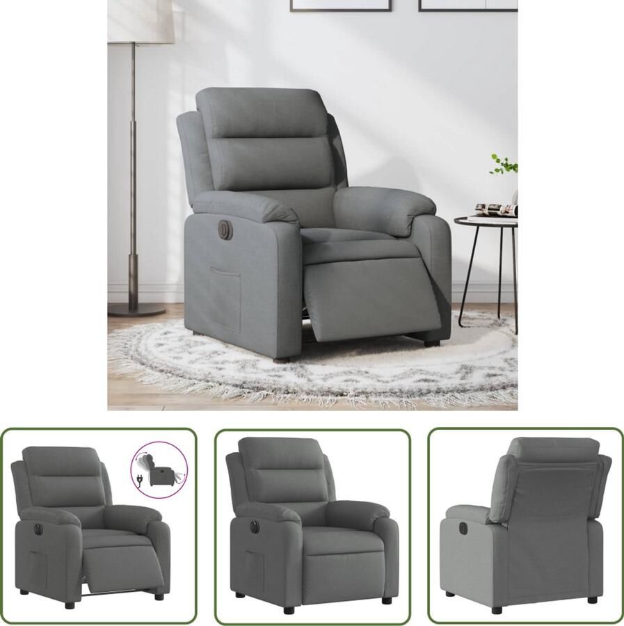 The Living Store Fauteuil elektrisch verstelbaar stof donkergrijs Elektrisch Verstelbare Fauteuil Grijs Lounge Stoel Relaxstoel Leesfauteuil
