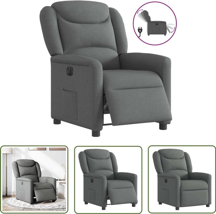 VidaXL Fauteuil elektrisch verstelbaar stof donkergrijs Elektrische Fauteuil Loungestoel Relaxfauteuil Lederlook Grijs Fauteuil